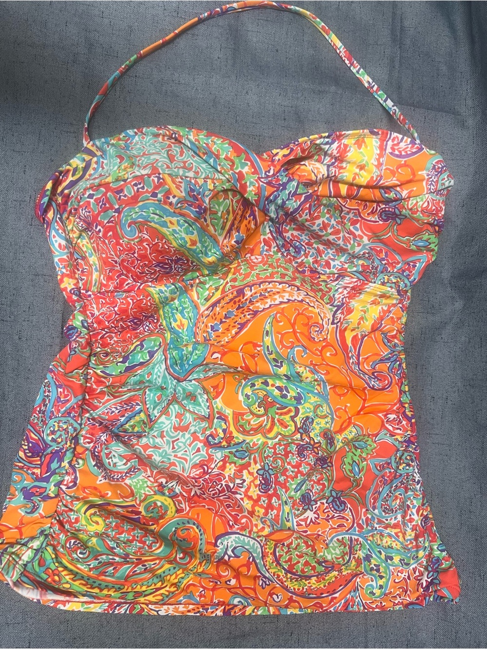 Ralph Lauren Orange Paisley Halter Tankini Top